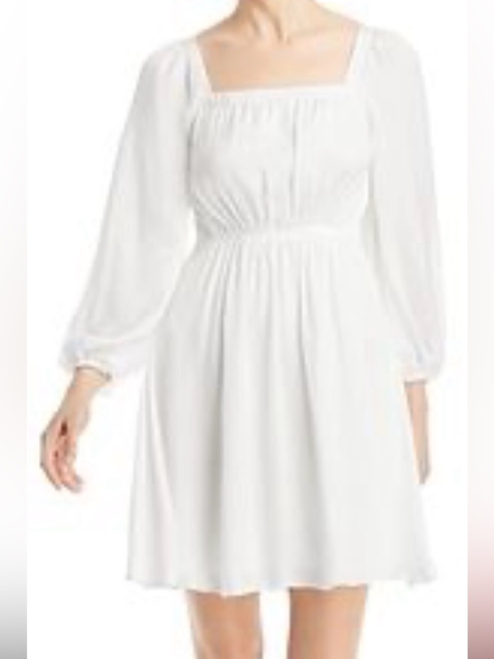 Kobi Halperin White Smocked Blouson Sleeve Dress XS NWOT